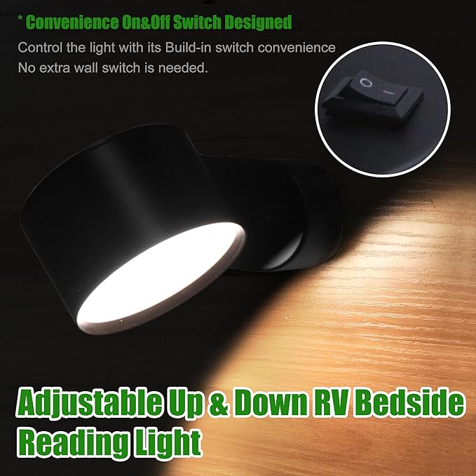 Homdec12V RV LED Bedside Reading Light with Switch, 350° Rotatable RV Vanity Wall Sconce, 12Volt RV Interior Lights for RV Camper Trailer Motorhome