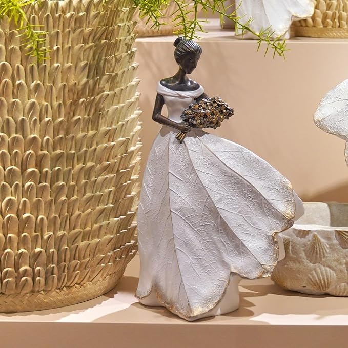 Guichifun Fairy Statue White Leaf Angel Girls Resin 7.5 x 4.5 x 11.5 Inch | Home Decoration, For Outside or Inside, Rustic Garden Outdoor Yard Decorations, Figurines Memory Gift