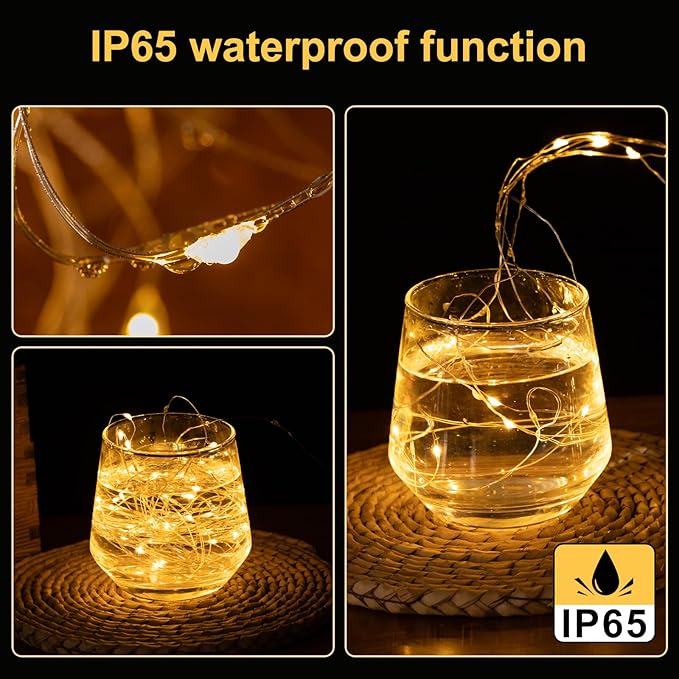 Fairy Lights Battery Operated String Lights 16.4ft 50LED Flashing and Constant Light Waterproof Silver Wire for Christmas DIY Party Wedding Decoration (Warm White, 8 Pack)