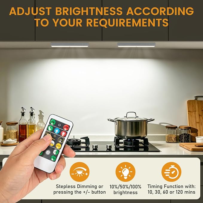 Racokky Under Cabinet Lighting with Remote, Motion Activated RV Step Light | with Charge Stand, 6 Pack 30LEDs 8'' Rechargeable Closet Lights, Dimmable, Magnetic, for Kitchen Wardrobe Stair Motorhome