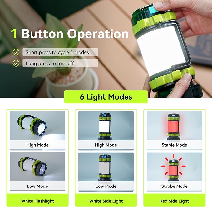 Camping Lantern, Rechargeable Flashlight & Emergency Light | 1000LM 6 Modes Battery Powered Lantern, 4000mAh Portable Camp Light for Outdoor Hiking, Hurricanes and Power Outages