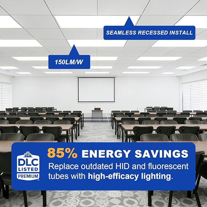 JESLED 8Pack 2x2 led Flat Panel Light, 6000LM, Drop Ceiling Lights Fixture for Office Kitchen Basement Laundry, 15W/20W/25W/30W/40W Selectable, 5CCT Switchable, 0-10V Dimmable, DLC ETL Listed