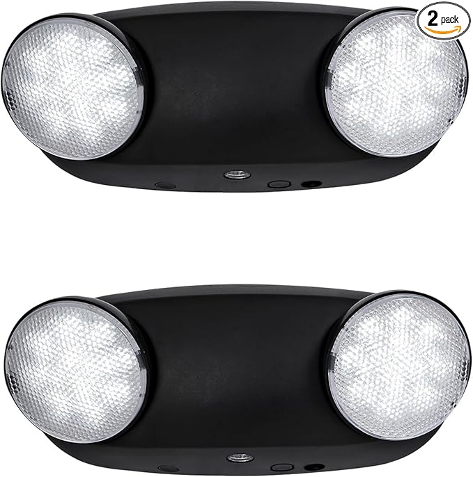 CM MZY Emergency Lights with Battery Backup,Commercial Emergency Light,Two Adjustable LED Light Head,Emergency Lighting Fixtures with Black Housing,120V/277V AC, UL Certified,2 Pack