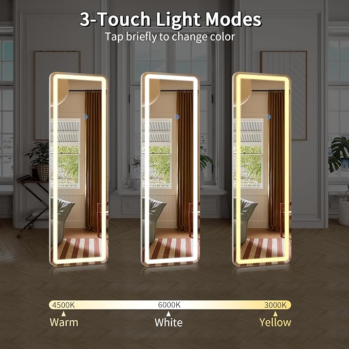 Koonmi Full Length Mirror Door Hanging with LED Lights 48"x16"