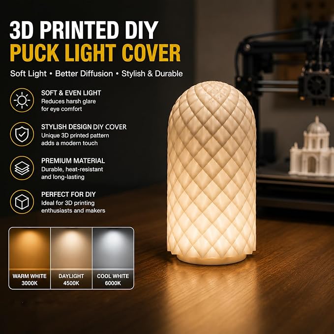 USB LED Puck Light, Dimmable 3 Color temperatures under cabinet (1Pack) | Dimmable, 3 Color Temperatures, Inline Switch, Lighting Setup Memory, Under Cabinet, USB DC 5V, 78.74in Long Cable