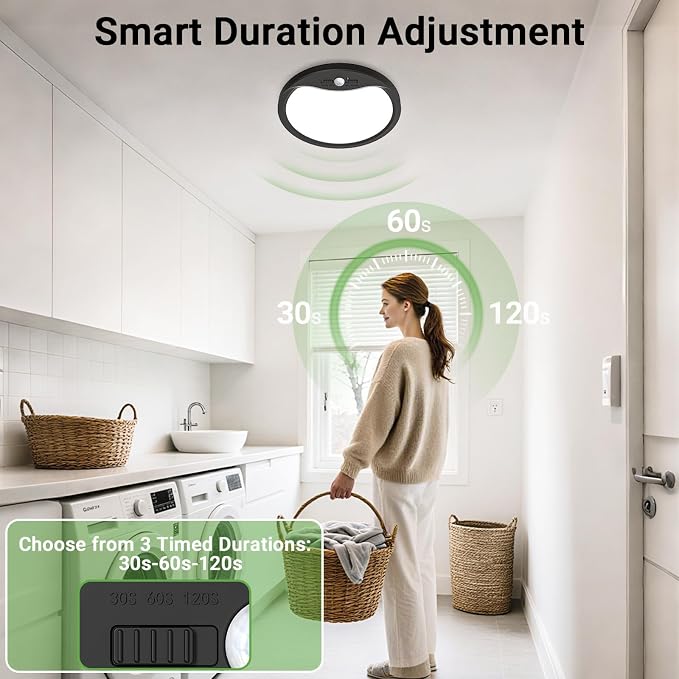 zemty 2Pack 12inch Motion Sensor Ceiling Lights Wired, 24W 2400lm 3CCT/3 Mode/30-120s Timer, Bright Black LED Flush Mount Light Fixture Motion Activated for Closet Pantry Hallways Stairwells Garage