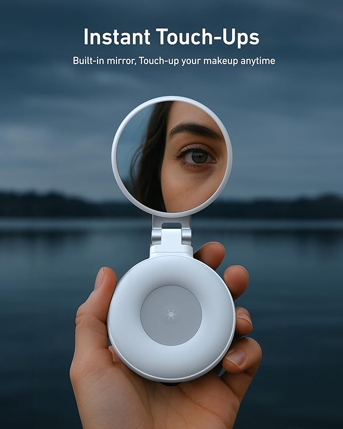 TELESIN C03 Magnetic Selfie Light, Phone Light Compatible with iPhone Magsafe, CRI97 360° LED Selfie Ring Fill Light with Mirror for Selfies/Photography/TikTok/Zoom Calls/Video Conference
