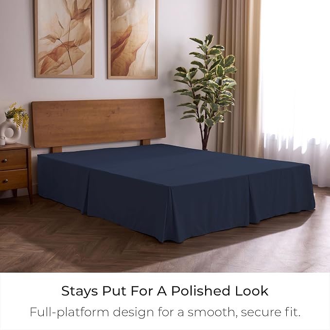 Mellanni Bed Skirt Twin XL Size - Tailored Drop Bed Skirting | 15-Inch Pleated Dust Ruffle - Hotel Luxury Bedding - Wrinkle, Fade, Stain Resistant - 1 Bedskirt (Twin XL, Navy Blue)