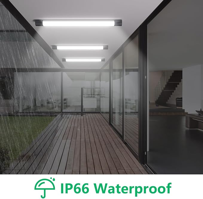 Plug in Light 4FT 5000K Linkable LED Tube Shop Closet Under-Cabinet Utility Lights, IP66 Waterproof, Overhead Ceiling Workbench Light, LED Light Bar for Room Office Garage Shop Bathroom