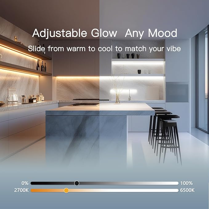 V4light Under Cabinet LED Lighting Bars, 6-Pack, Plug-in, Dimmable | 0.3in Ultra-slim aluminum, touch dimmer, 2700K–6500K adjustable, linkable for closet, shelf, kitchen & display cabinet