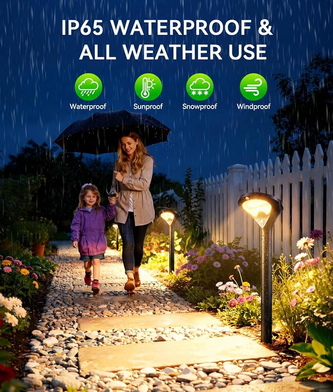 400LM Solar Pathway Lights Outdoor with Motion Sensor, 2 Pack | 3 Modes Security Solar Yard Lights, Larger Glass Panel, Waterproof Path Lights for Walkways, Garden, Patios, Driveways, Black