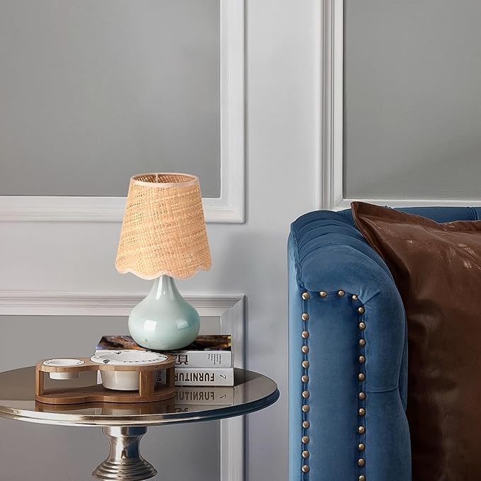 Blue Small Touch Control Table Lamp for Bedroom, Blue Bedside Lamps for Nightstand,Cute Mini Small Table Lamps for Small Spaces with Scalloped Shade for Kitchen Counter,Bookshelf,Living Room