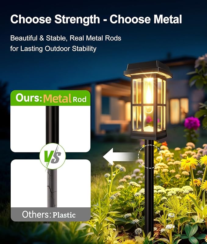 Ahaorigin 8 Pack Solar Pathway Lights Outdoor, 2 Lighting Modes Waterproof Solar Lights Outdoor, Sturdy Metal Rods, Brighter Up to 15Hrs Outdoor Path Lights for Yard Garden Walkway Driveway Sidewalk