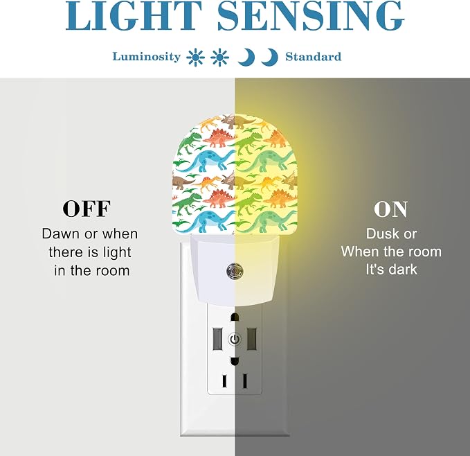 Night Light for Kids Girls Boys, Cartoon Cute Colorful Dinosaur LED Night Light Plug into Wall with Dusk to Dawn Sensor for Room Decor, Hallway, Kitchen, Bathroom, Nursery, Stairs
