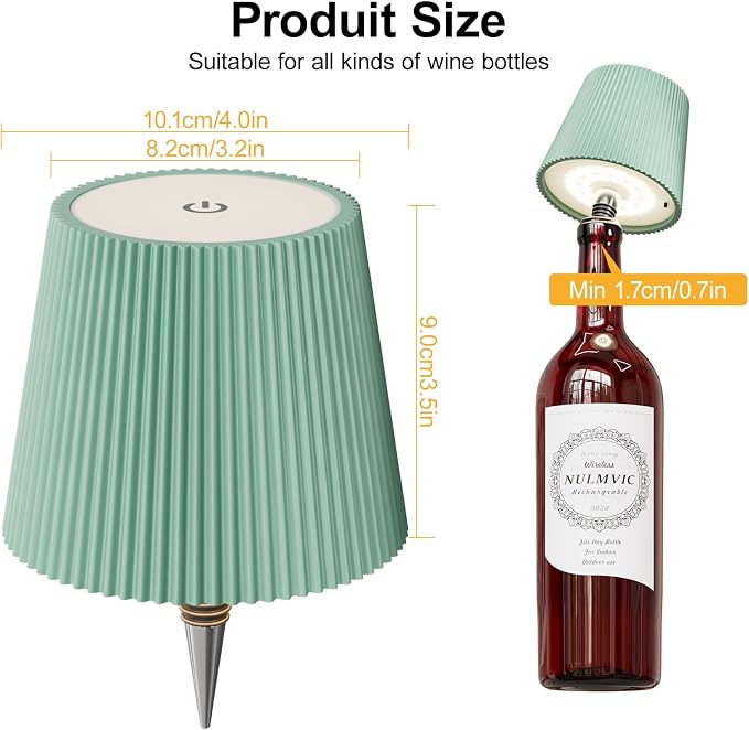 2 Pack Wine Bottle Lamps, 2026 New 3 Color Rechargeable Wireless Bottle Lamps, Bottle Light for Liquor Bottles with Touch Dimming for Parties, Restaurants & Home Decor（Light Green）