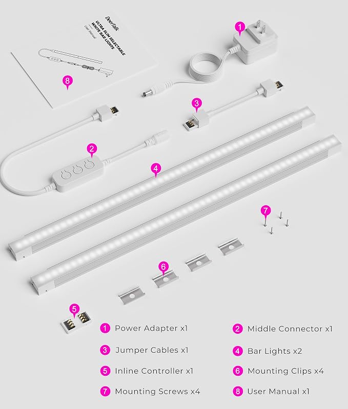 12" Plug-in Under Cabinet Lighting for Kitchen, Closet, Shelf, 2 Pack | 5CCT Adjustable (2700K-5000K) / 0.39" Ultra Slim Linkable Bars / 220LM/pcs / Permanent Kitchen Lighting / Easy Installation