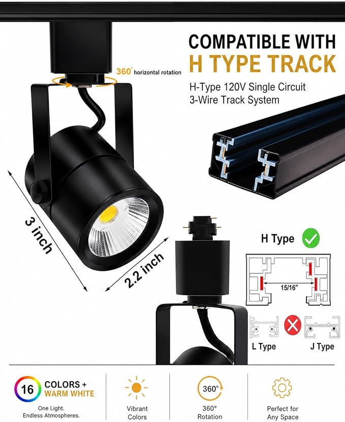 RGBW H Track Lighting Heads with Remote,12 Pack,16 Colors & Warm White | 10W 800LM Flicker-Free CRI 90+ LED Track Lights for Kitchen Living Room Gallery,Black
