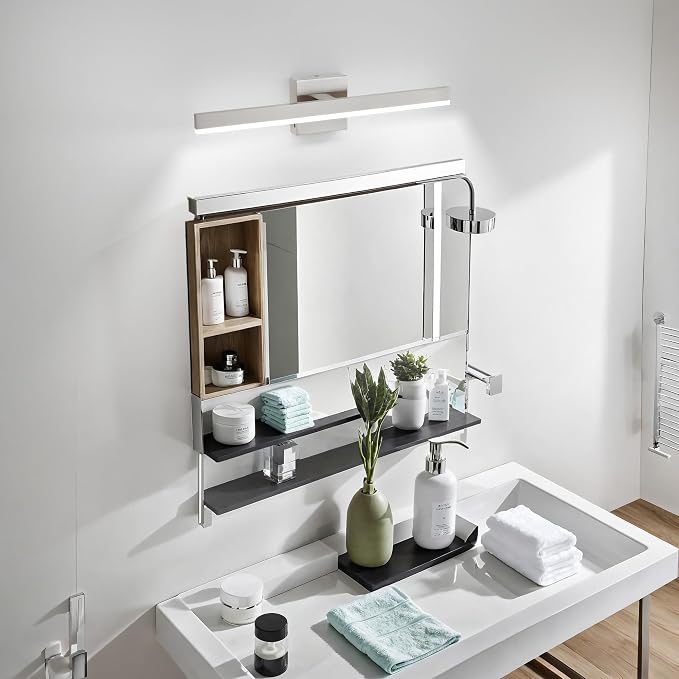 Nickel Bathroom Vanity Light Fixture 23.6'' 20W Dimmable 5CCT LED Hardwired | Bathroom Light Fixture Over Mirror, Bathroom Wall Sconce, Rust-resistant, ETL Certificated, 2700K/3000K/3500K/4000K/5000K