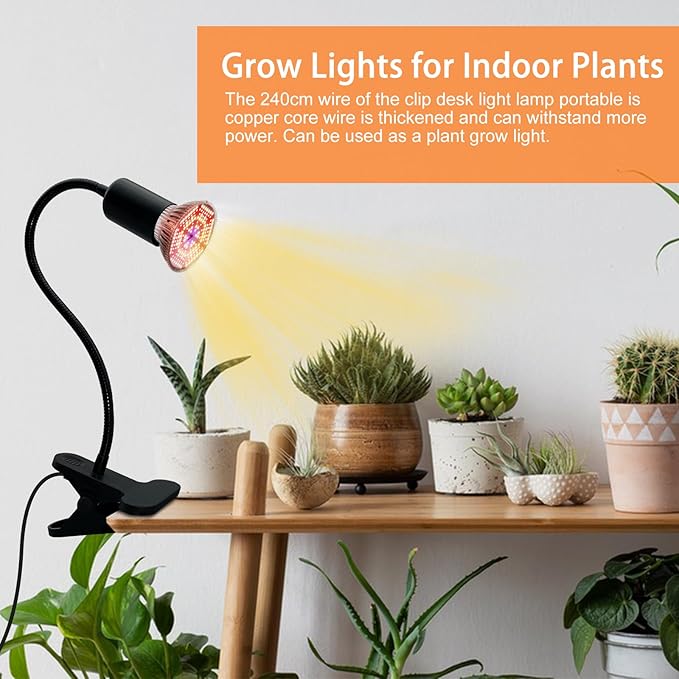 Clip Desk Lamp Socket, 240CM Cord Clamp Light Socket E26 E27 Clip Lamp Holder 360 Flexible Clip on Light with On/Off Switch, Portable, for Lighting, Plant Growth, Black (No Bulb)