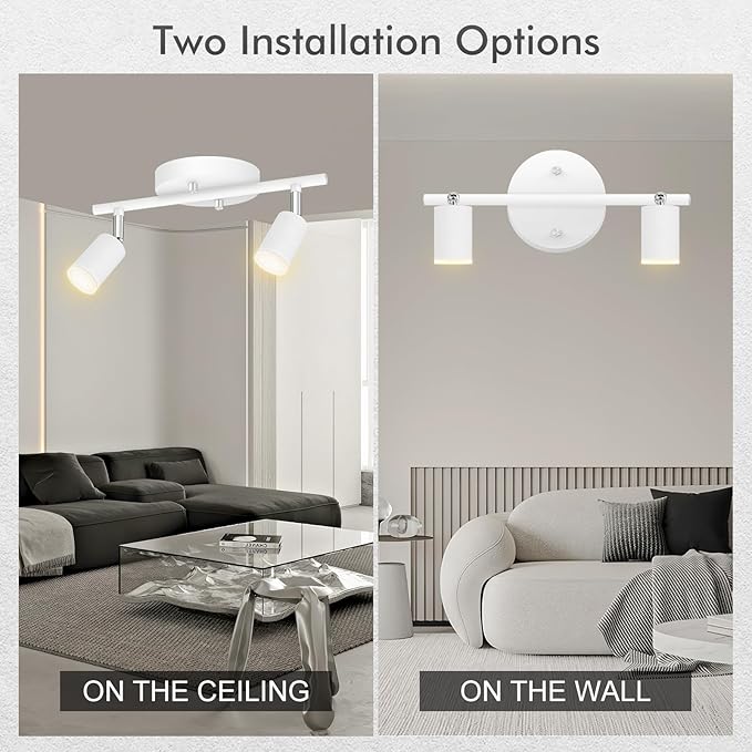 2 Light Track Lighting Fixtures Ceiling, 8W/2700K White Track Lighting with Acrylic Lampshade & Rotatable Light Heads, 20000hrs Lifespan, Modern LED Track Lights Ceiling for Kitchen/Hallyway