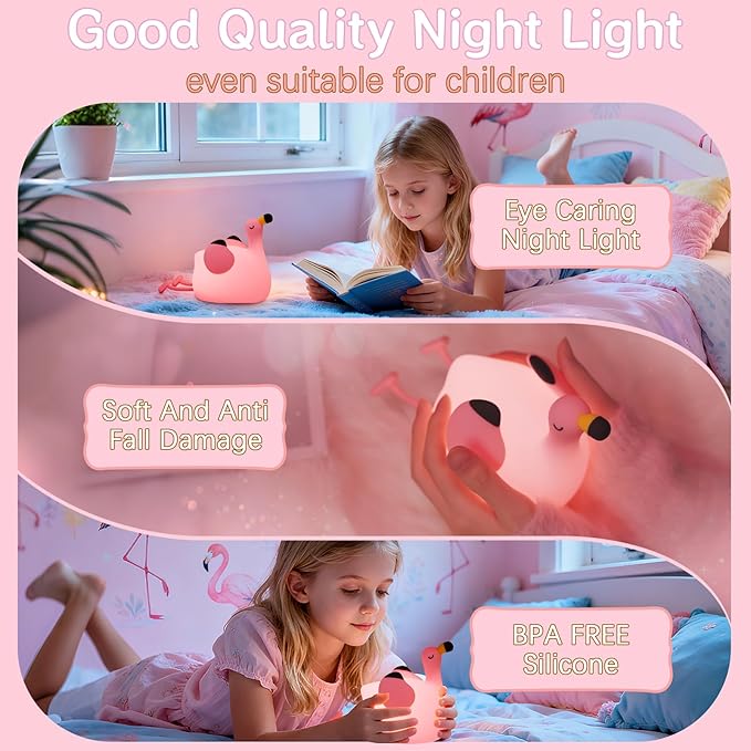 Flamingo Cute Night Light, Squishy Lamp Flamingo Decor, Valentines Day Gifts for her, Girls Pink Stuff Toy, Rechargeable Dimmable Silicone Kids Nightlight, Baby Nursery Dorm Bedside Lamps