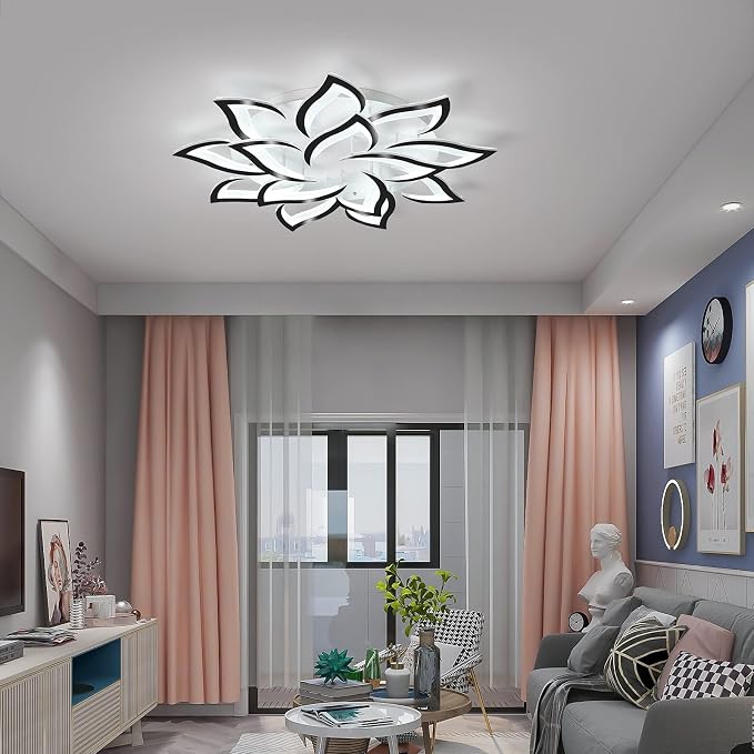 Garwarm 39.3" Modern LED Low Profile Flush Mount Ceiling Light, Dimmable | Black Acrylic Flower 14 Petal Ceiling Light with Remote, 3000K-6500K, Memory for Living Room,Primary Bedroom and Dining Room