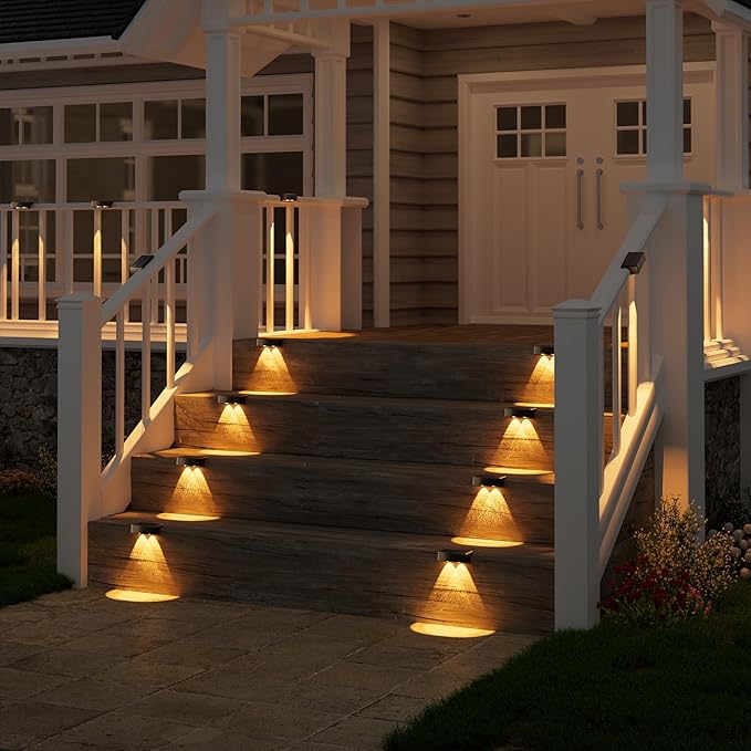 VOLISUN Solar Deck Lights 12 Pack, Warm White, Cool White and RGB Color Glow LED Large Size Lamp, IP65 Waterproof Solar Fence Lights Outdoor for Step, Patio, Fence, Railing, Wall, Stairs