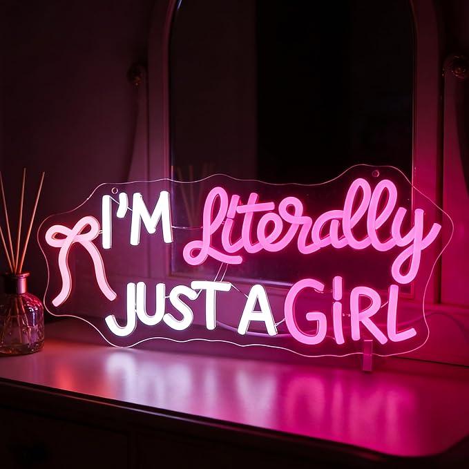 Neon Sign, HSJNJKFU Dimmable Led Neon Signs for Wall Decor, White & Pink Light up Signs for Room Home Decor - Led Sign USB Powered