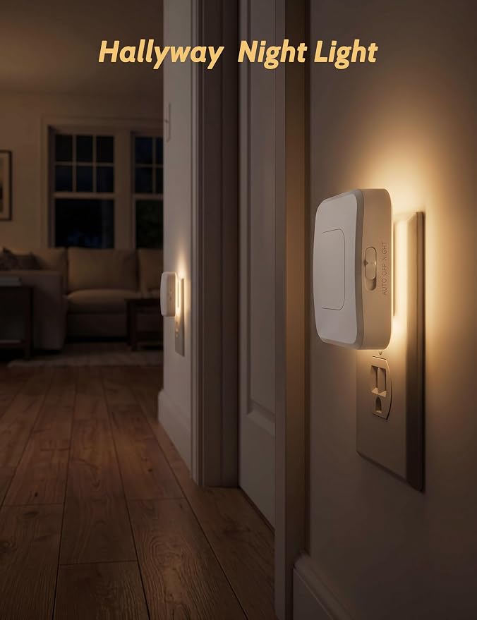 Sujeet Backlit Motion Sensor Night Light 4 Pack, Plug-in LED Nightlight Dusk to Dawn Sensor 1-80LM Adjustable Brightness Night Light for Hallway Bathroom Kids Room (Backlit -Warm White, 4-Pack)