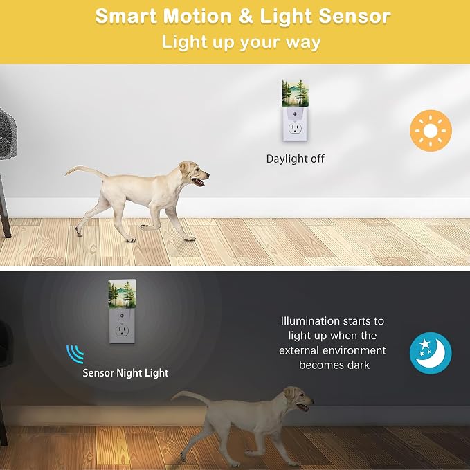 Misty Forest Night Light,Plug in Night Light, Dusk to Dawn Sensor Nightlights for Stairway/Hallway/Kitchen/Bedroom/Bathroom 0.5W
