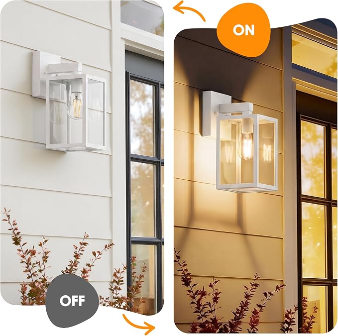 Outdoor Wall Lantern, Waterproof Exterior Wall Sconce Light Fixture, White Front Door Lamp, Anti-Rust E26 Socket Porch Lighting