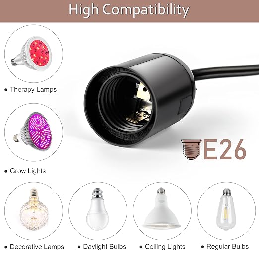 JACKYLED 1 Pack UL-Listed 20Ft Extension Hanging Lantern Cord Cable 360W with E26 E27 Socket On/Off Button Pendant Lighting Black
