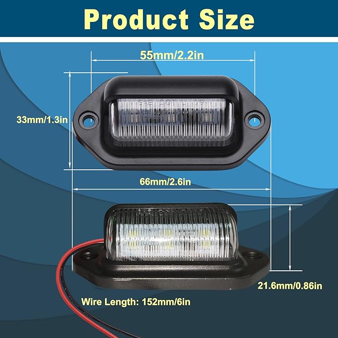 2PCS Red LED License Plate Light, 12V-24V DC Waterproof 6-SMD Taillight, Universal for Truck SUV Trailer Van RV Boats or Step/Courtesy Light