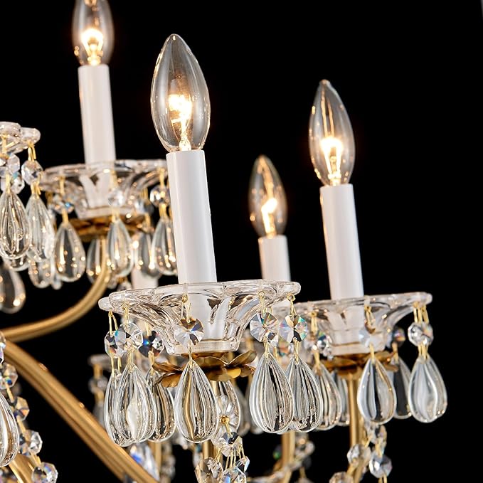 Vintage Crystal Chandelier 18-Lights Large Crystal Chandeliers for High Ceilings Brass Maria Theresa Chandelier Light Fixture for Living Room Hallway Hotel Banquet Hall Lobby Entrance Foyer Dia 37"