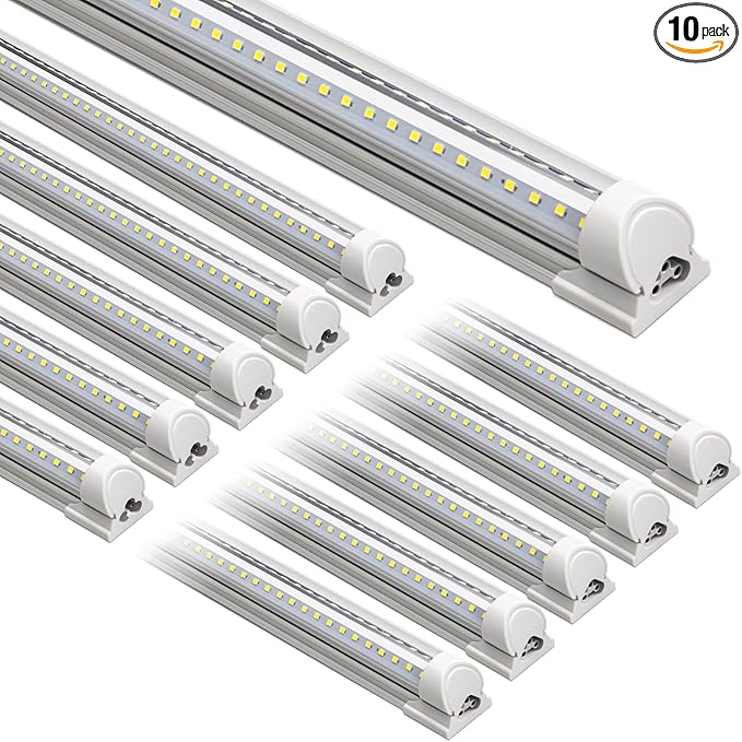 Barrina T8 LED Shop Light 6FT 60W 8500LM 6500K, Clear Cover, Garage LED Lights Ceiling, V-Shape LED Light Fixture, Work Shop LED Lights for Garage, Warehouse, Basement, ETL Listed, 10 Packs