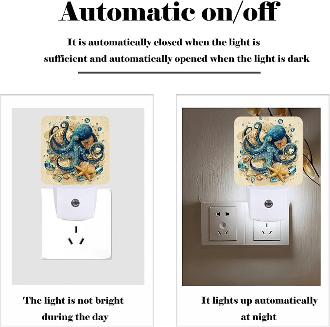 Blue Octopus Night Light,Shell Starfish Plug-in Night Lights with Dusk to Dawn Sensor for Stairway,Hallway,Bedroom Sleep Friendly Ideal for Women/Girls/Boys Gift,0.5w
