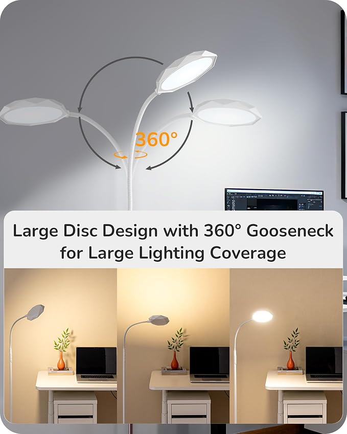 EDISHINE Gooseneck Floor Lamp 1300LM LED Floor Lamps for Living Room White | 4 Color Temperature, Dimmable, Remote & Touch Control, 30/60Min Timer, Adjustable Gooseneck for Bedroom, Office