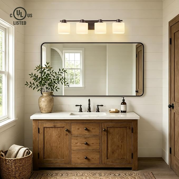 32 Inch Oil Rubbed Bronze Vanity Light for Bathroom Light Fixtures Over Mirror 3 Light Bathroom Vanity Light Vintage Rustic Farmhouse Lighting Bulb lamp Modern Above Sink wall Sconce