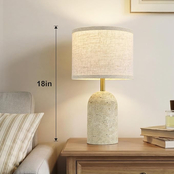 Table Lamps Set of 2, Stone-Like Resin Bedside Lamps for Living Room Bedroom, 18" Modern End Table Desk Lamp for Nightstand, Entryway, Home Office