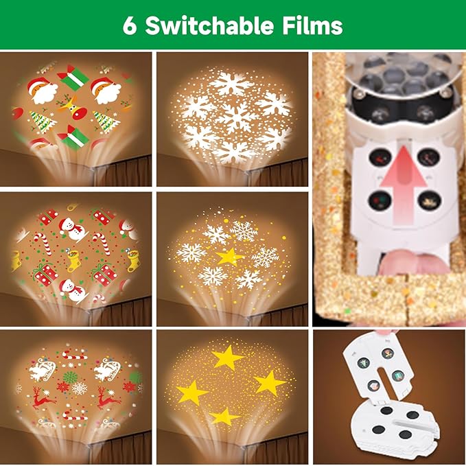 Christmas Star Tree Topper with Built-in Led Snowflake Projector Lights Hollowed Pentagram Golden Tree Topper,Plug in Christmas Tree Ornament for Indoor New Year Holiday Tree Decoration