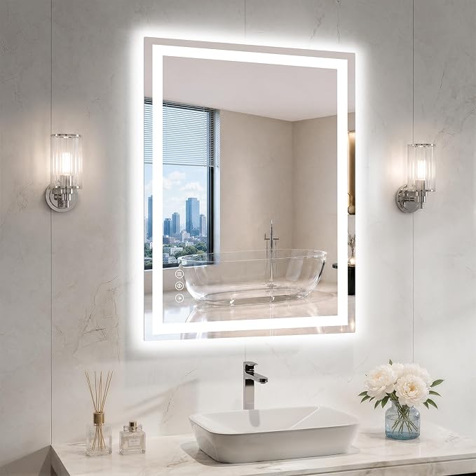 28"x36" LED Bathroom Mirror with Lights, Backlit+Frontlit, Anti-Fog | CRI 95, Stepless Dimmable, 3 Colors Lighting, Shatterproof Tempered Glass, HD Reflection, Memory, (Horizontal/Vertical)