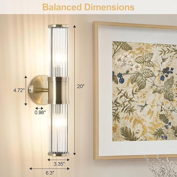 Modern Vanity Light Fixture, Brushed Bronze Wall Sconce with Glass Rod Shades, 2-Light Bathroom Mirror Lighting for Bronze Bathroom Light Fixture & Makeup Application (Bulbs Not Included)
