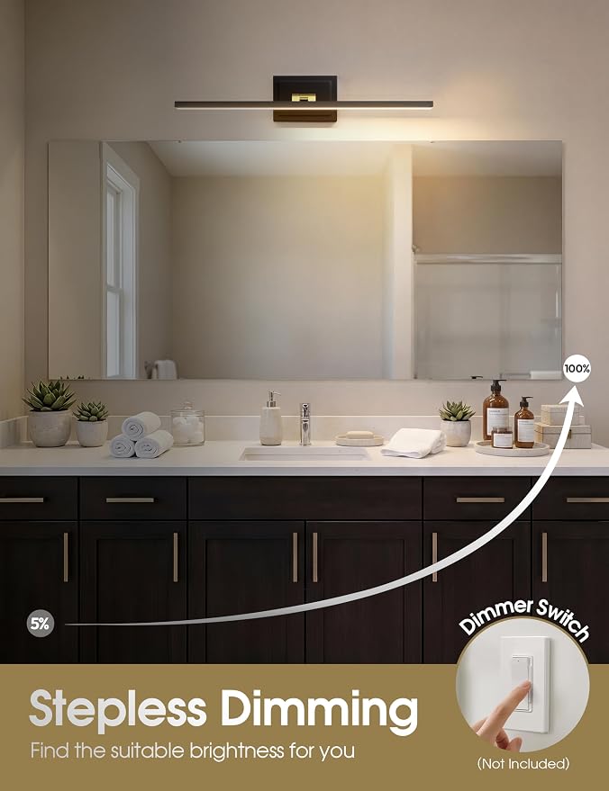 VOLISUN Modern Bathroom Vanity Light 31.5 inch, Rotatable, 18W Dimmable 5CCT Led Bathroom Light Fixture Over Mirror, Black Gold Bar Vanity Light for Bathroom Mirror Cabinets-ETL Certificated