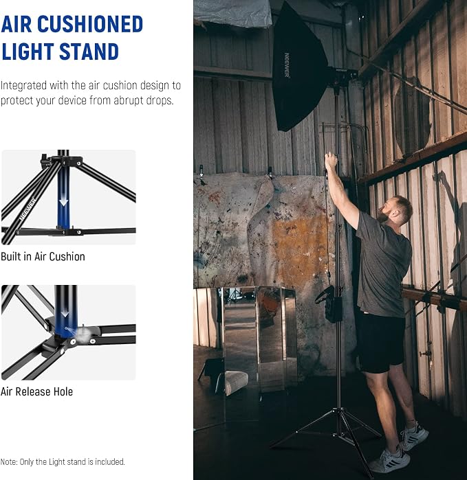 NEEWER 13ft/400cm Air Cushioned Light Stand, Heavy Duty Metal Photography Tripod Stand with 1/4” to 3/8” Reversible Screw Adapter and 3 Way Mounting Interface, Load Capacity: 6.5lb/3kg, ST-400AC | Photography Tripod Stand, 1/4" to 3/8" Reversible Spigo...