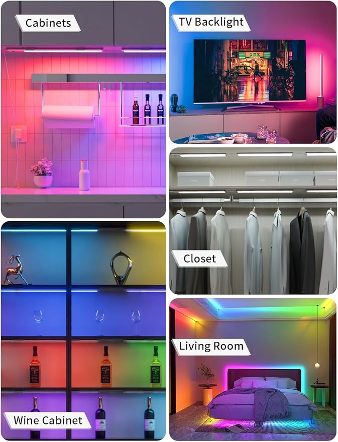 RGB Under Cabinet Lights Plug-in, 12 Inch, 3 Pack | Remote,Under Cabinet lighting, Dimmable, LED Light Bar for Kitchen, Multi-Color for Desk, Closet