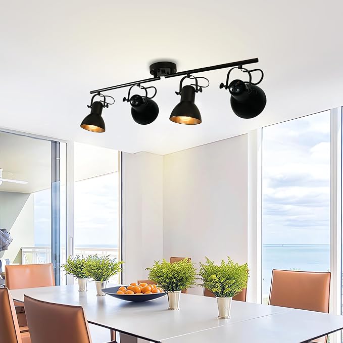 Track Lighting Fixtures Ceiling Black Track Lighting Kitchen Light Fixtures Ceiling Light 4 Light Angle Adjustable Industrial Track Lighting Kit for Living Room Gallery office Mall Billiard Table