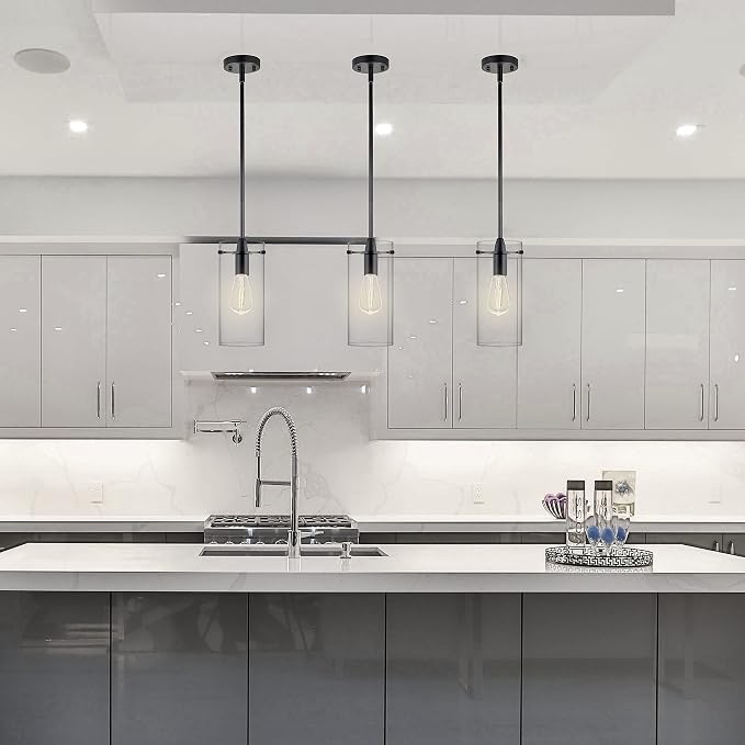 Black Pendant Lights Kitchen Island - Large Clear Glass Pendant Light Fixture