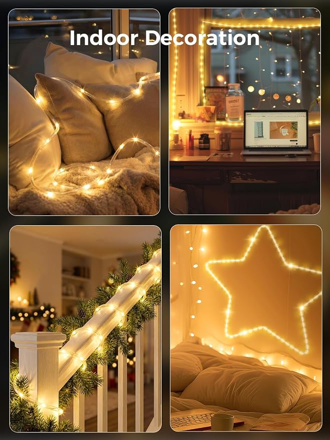 165FT 500LEDs Connectable Rope Lights Plug in,Warm White | Rope Lights for Outside,Waterproof 8 Modes Remote Tube Light for Indoor Outdoor Christmas Wedding Birthday Patio Porch Garden