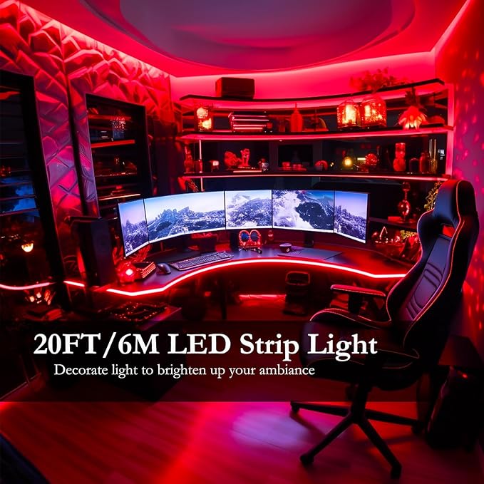 JOYLIT 12V COB Red LED Strip Lights Waterproof 20FT/6M 320LEDs/M Uniform Flexible Tape Light for Cabinets, Shelves, Counters, Closets, RV Decoration (LED Strip Only)