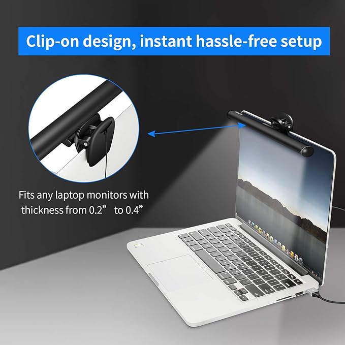 Laptop Monitor Light Bar, USB e-Reading LED Task Lamp, 3 Adjustable Color Temperature, 10 Dimming Brightness Levels, No Screen Glare, Space Saving, Eye Health Care, Portable for Travel